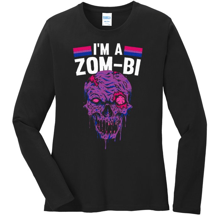 Bisexual Zombie Lazy Halloween Costume Funny Bi Pride LGBT Q Ladies Long Sleeve Shirt