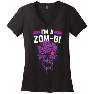 Bisexual Zombie Lazy Halloween Costume Funny Bi Pride LGBT Q Women's V-Neck T-Shirt