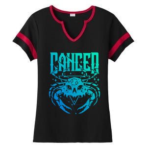 Blackcraft Zodiac Sign Cancer Skull Traditional Witch Gift Ladies Halftime Notch Neck Tee