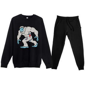 Bigfoot Zombie Sasquatch Graphic Halloween Novelty Tee Gift Premium Crewneck Sweatsuit Set