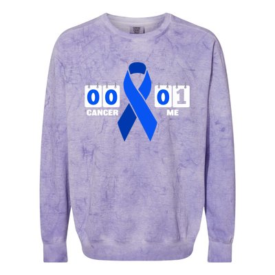 Cancer 00 Me 01 Blue Ribbon Colon Cancer Awareness Funny Gift Colorblast Crewneck Sweatshirt