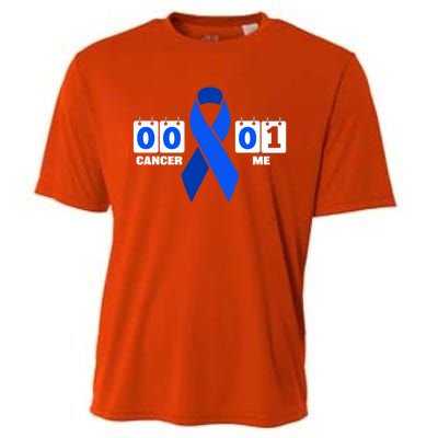 Cancer 00 Me 01 Blue Ribbon Colon Cancer Awareness Funny Gift Cooling Performance Crew T-Shirt