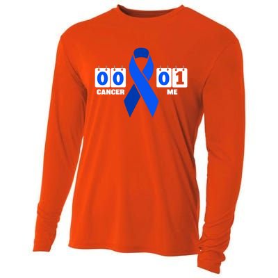 Cancer 00 Me 01 Blue Ribbon Colon Cancer Awareness Funny Gift Cooling Performance Long Sleeve Crew