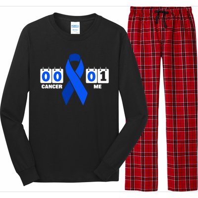 Cancer 00 Me 01 Blue Ribbon Colon Cancer Awareness Funny Gift Long Sleeve Pajama Set