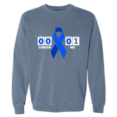 Cancer 00 Me 01 Blue Ribbon Colon Cancer Awareness Funny Gift Garment-Dyed Sweatshirt