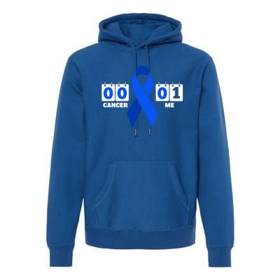 Cancer 00 Me 01 Blue Ribbon Colon Cancer Awareness Funny Gift Premium Hoodie