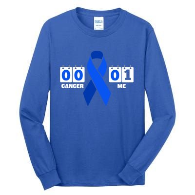 Cancer 00 Me 01 Blue Ribbon Colon Cancer Awareness Funny Gift Tall Long Sleeve T-Shirt