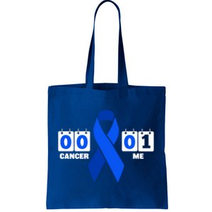 Cancer 00 Me 01 Blue Ribbon Colon Cancer Awareness Funny Gift Tote Bag