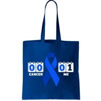 Cancer 00 Me 01 Blue Ribbon Colon Cancer Awareness Funny Gift Tote Bag