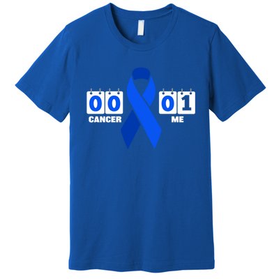 Cancer 00 Me 01 Blue Ribbon Colon Cancer Awareness Funny Gift Premium T-Shirt