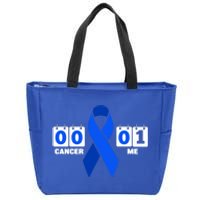 Cancer 00 Me 01 Blue Ribbon Colon Cancer Awareness Funny Gift Zip Tote Bag