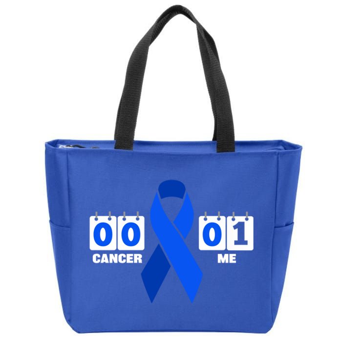 Cancer 00 Me 01 Blue Ribbon Colon Cancer Awareness Funny Gift Zip Tote Bag