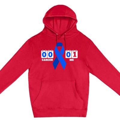 Cancer 00 Me 01 Blue Ribbon Colon Cancer Awareness Funny Gift Premium Pullover Hoodie