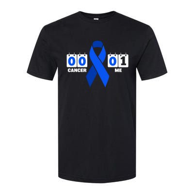 Cancer 00 Me 01 Blue Ribbon Colon Cancer Awareness Funny Gift Softstyle CVC T-Shirt