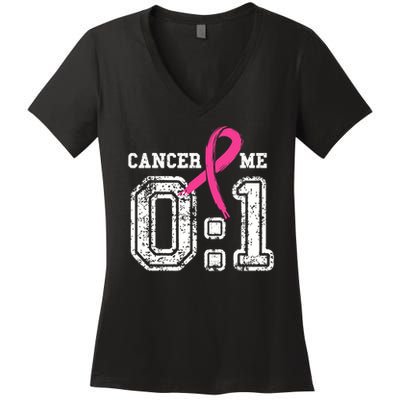 Cancer 0 Me 1 Breast Cancer Awareness Survivor Gift Women's V-Neck T-Shirt