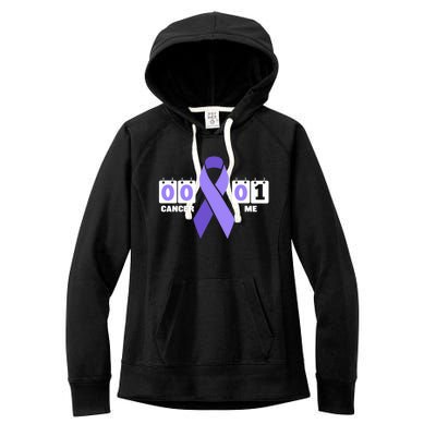 Cancer 0 Me 1 Purple Ribbon Testicular Cancer Awareness Gift Women's Fleece Hoodie