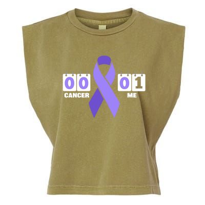 Cancer 0 Me 1 Purple Ribbon Testicular Cancer Awareness Gift Garment-Dyed Women's Muscle Tee