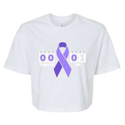 Cancer 0 Me 1 Purple Ribbon Testicular Cancer Awareness Gift Bella+Canvas Jersey Crop Tee