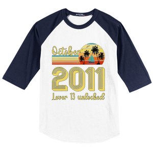 Cute 13th Birthday Born In Oct 2011 Birthday Baseball Sleeve Shirt