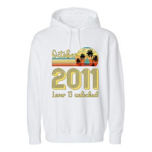 Cute 13th Birthday Born In Oct 2011 Birthday Garment-Dyed Fleece Hoodie