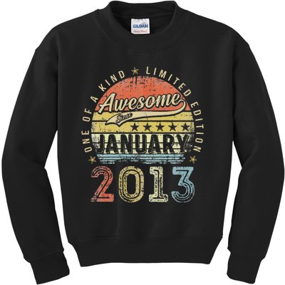 Cute 10th Birthday Gift Awesome Since January 2013 10 Year Old Kids Sweatshirt