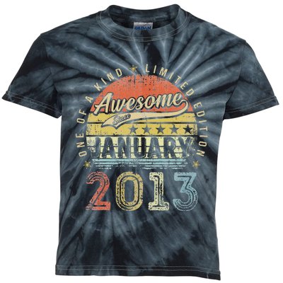 Cute 10th Birthday Gift Awesome Since January 2013 10 Year Old Kids Tie-Dye T-Shirt