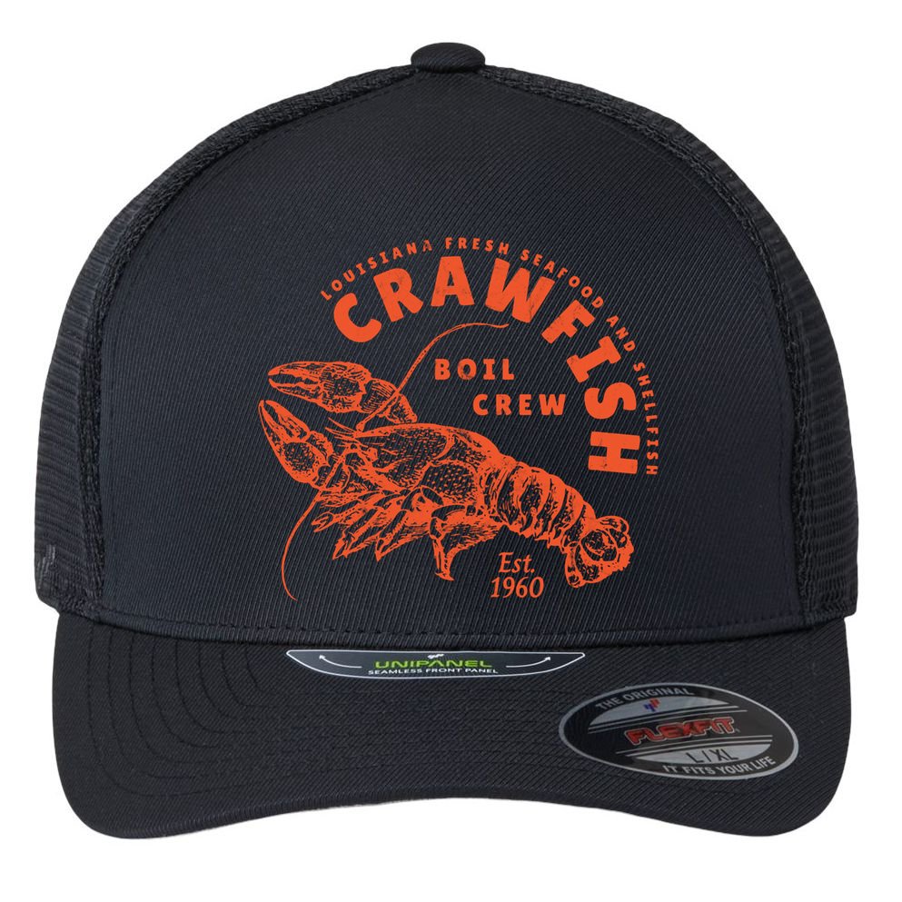 Crawfish 1960 Boil Crew Seafood Vintage Flexfit Unipanel Trucker Cap