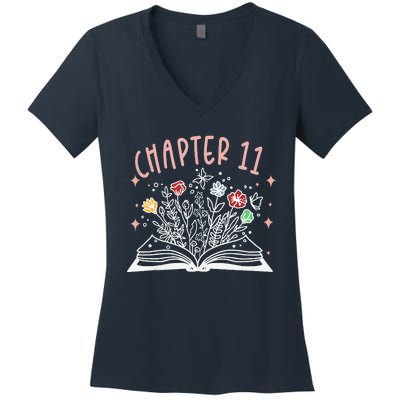 Chapter 11th Birthday Bookworm 11 Years Old For Book Loves Women's V-Neck T-Shirt