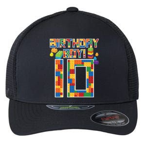 Cute 10th Birthday Gift 10 Years Old Block Building Flexfit Unipanel Trucker Cap