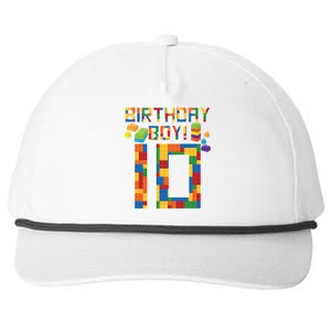 Cute 10th Birthday Gift 10 Years Old Block Building Snapback Five-Panel Rope Hat