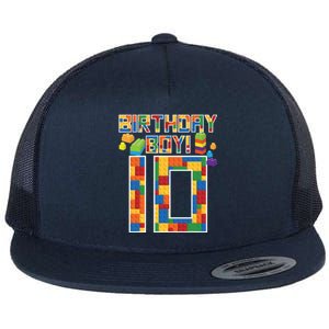 Cute 10th Birthday Gift 10 Years Old Block Building Flat Bill Trucker Hat