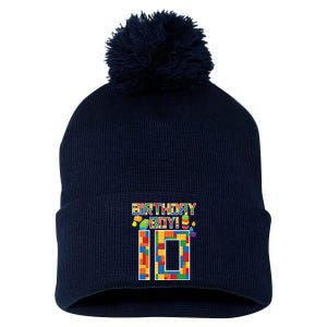 Cute 10th Birthday Gift 10 Years Old Block Building Pom Pom 12in Knit Beanie