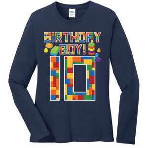 Cute 10th Birthday Gift 10 Years Old Block Building Ladies Long Sleeve Shirt