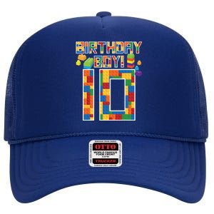 Cute 10th Birthday Gift 10 Years Old Block Building High Crown Mesh Back Trucker Hat