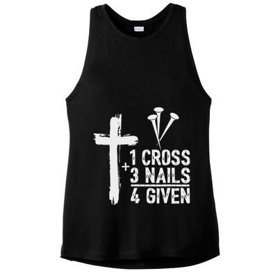Christian 1 Cross 3 Nails 4 Given Forgiven Ladies PosiCharge Tri-Blend Wicking Tank