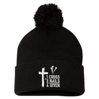 Christian 1 Cross 3 Nails 4 Given Forgiven Pom Pom 12in Knit Beanie