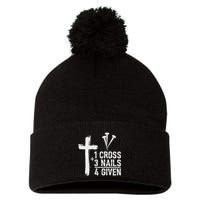 Christian 1 Cross 3 Nails 4 Given Forgiven Pom Pom 12in Knit Beanie