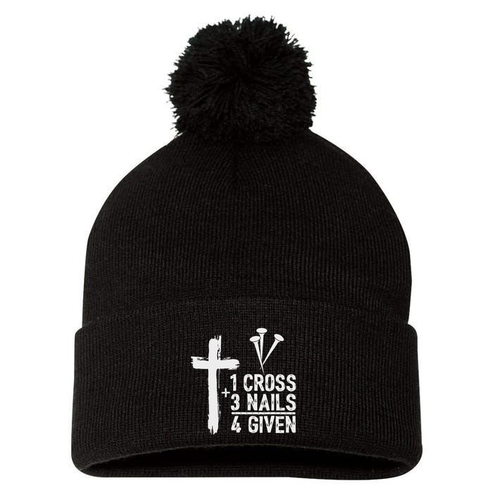 Christian 1 Cross 3 Nails 4 Given Forgiven Pom Pom 12in Knit Beanie