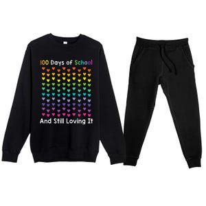 Cute 100 Days of school and still loving it Hearts 100th Day Premium Crewneck Sweatsuit Set