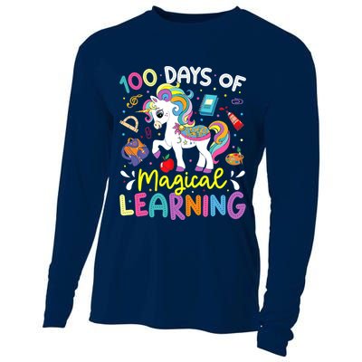 Cute 100 Days Of Magical Learning 100th Day School Unicorn Cooling Performance Long Sleeve Crew
