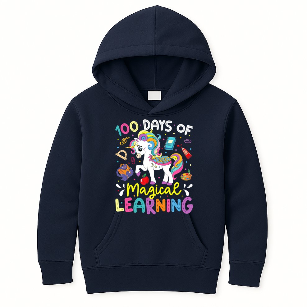 Cute 100 Days Of Magical Learning 100th Day School Unicorn Kids Hoodie