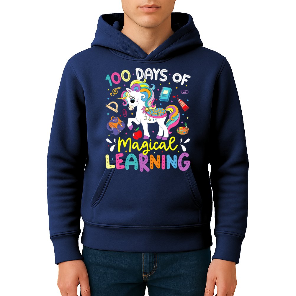 Cute 100 Days Of Magical Learning 100th Day School Unicorn Kids Hoodie
