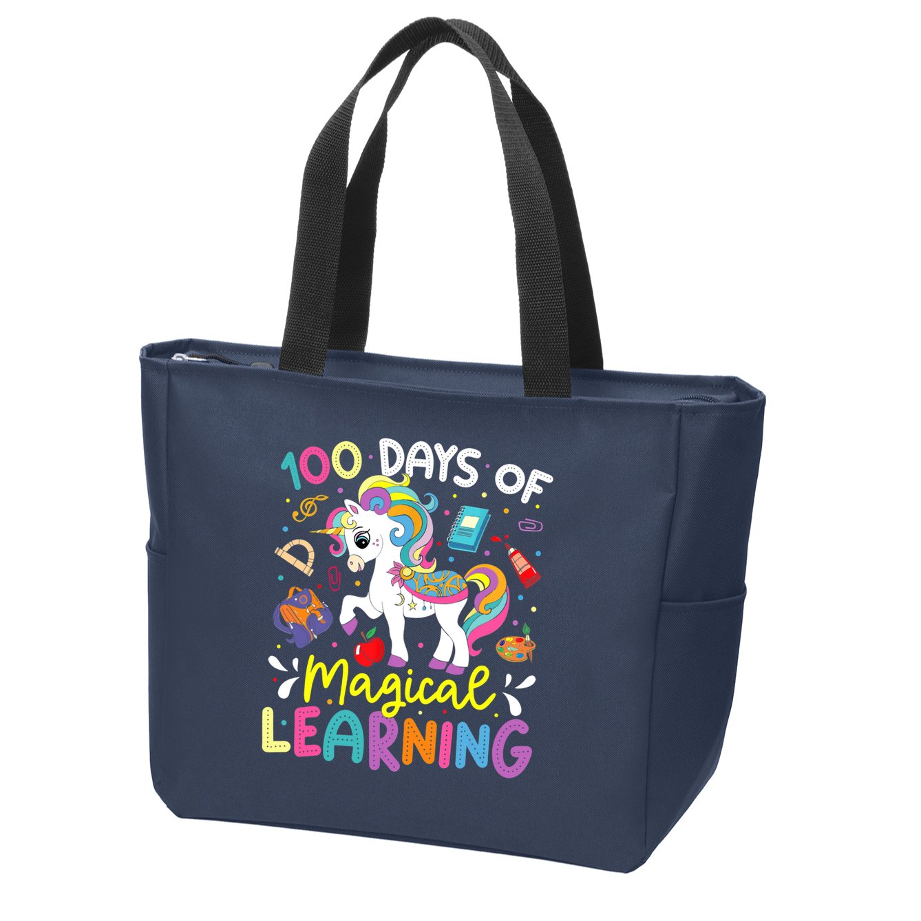 Cute 100 Days Of Magical Learning 100th Day School Unicorn Zip Tote Bag