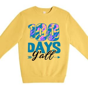 Camouflage 100 Days Y'all Funny 100th Day Of School Cute Gift Premium Crewneck Sweatshirt