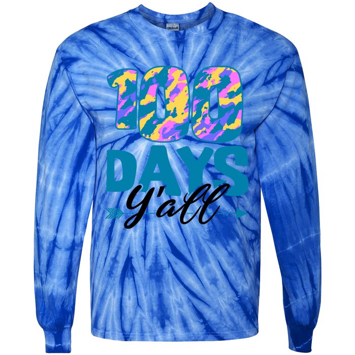 Camouflage 100 Days Y'all Funny 100th Day Of School Cute Gift Tie-Dye Long Sleeve Shirt