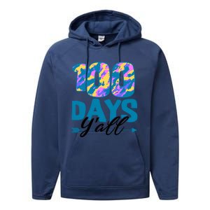 Camouflage 100 Days Y'all Funny 100th Day Of School Cute Gift Performance Fleece Hoodie