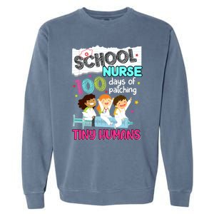 Cute 100 Days Of Patching Tiny Hu School Nurse Rn Gift Garment-Dyed Sweatshirt