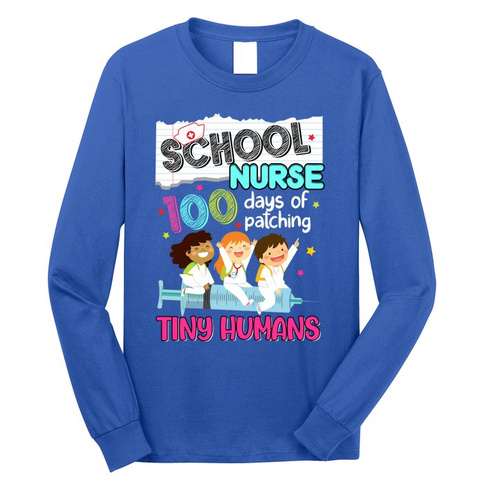 Cute 100 Days Of Patching Tiny Hu School Nurse Rn Gift Long Sleeve Shirt