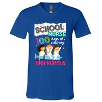 Cute 100 Days Of Patching Tiny Hu School Nurse Rn Gift V-Neck T-Shirt