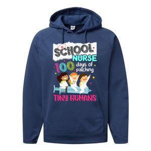 Cute 100 Days Of Patching Tiny Hu School Nurse Rn Gift Performance Fleece Hoodie